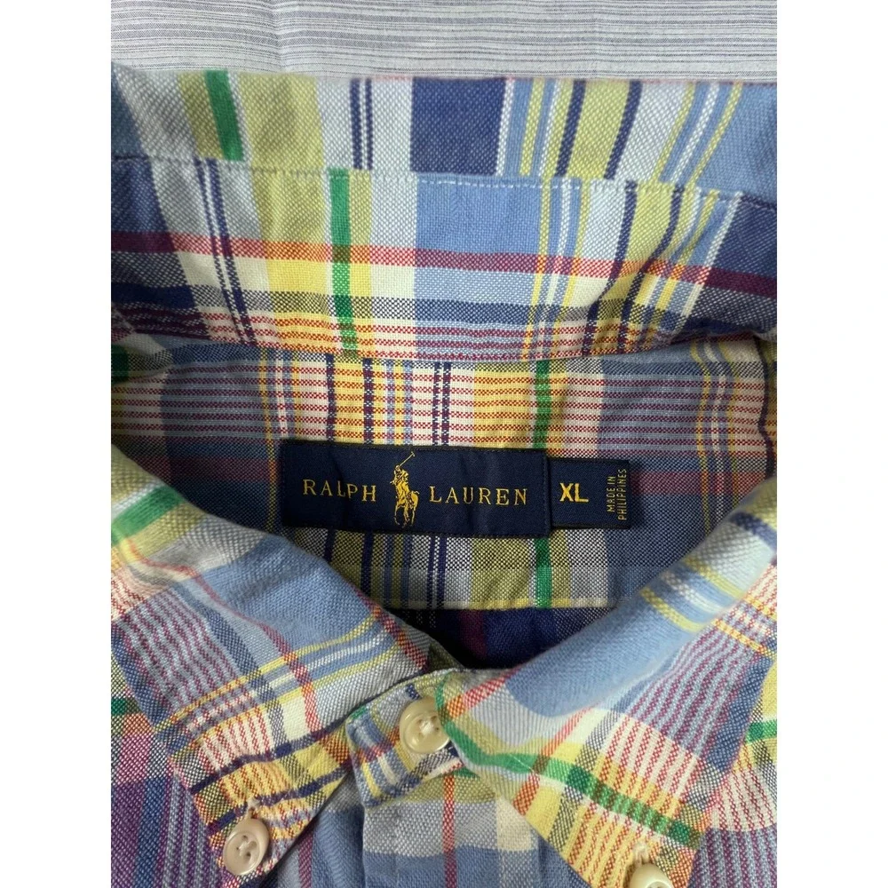 Polo Ralph Lauren Mens XL Plaid Button Down Shirt Blue Yellow Madras Oxford 709